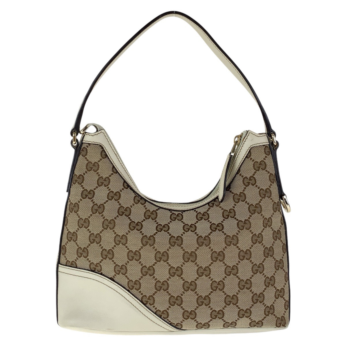 GUCCI Shoulder Bag 182489 GG canvas, leather White Brown Gold Metal Interlocking Women Used