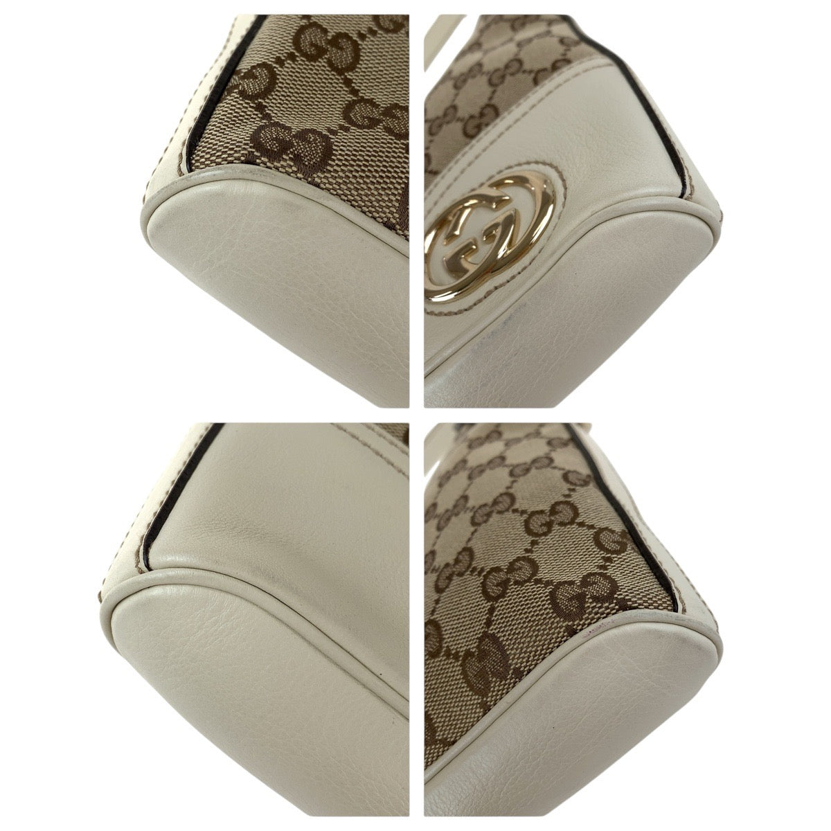 GUCCI Shoulder Bag 182489 GG canvas, leather White Brown Gold Metal Interlocking Women Used