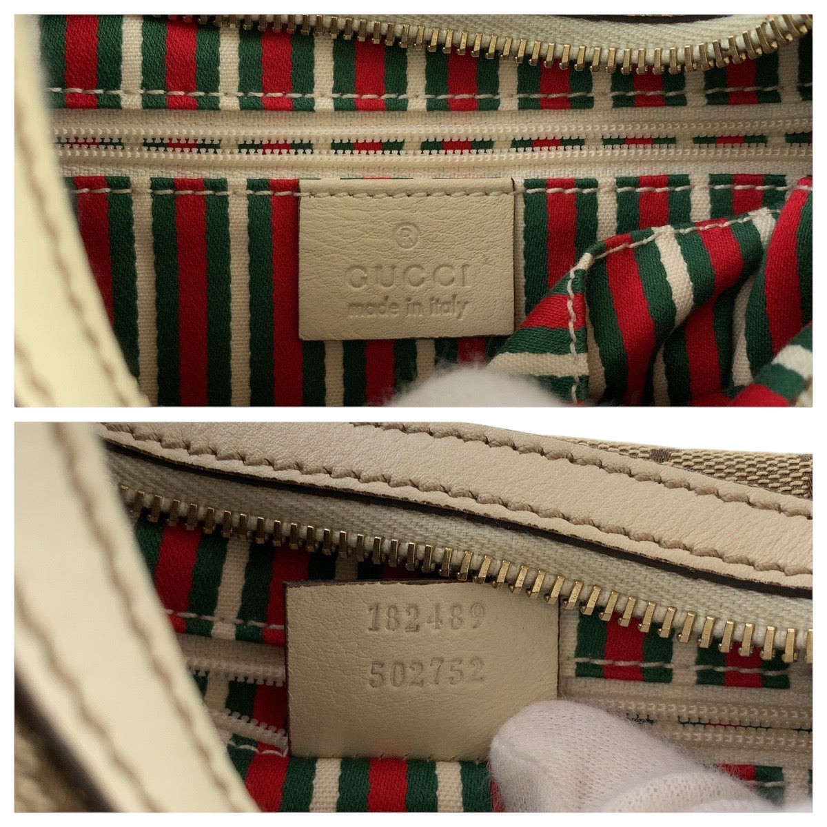 GUCCI Shoulder Bag 182489 GG canvas, leather White Brown Gold Metal Interlocking Women Used