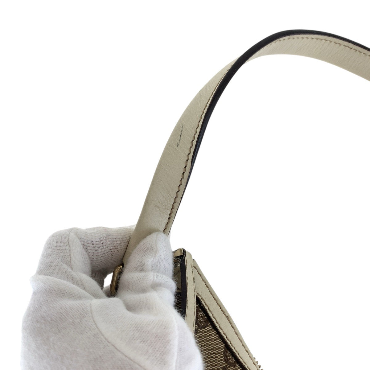 GUCCI Shoulder Bag 182489 GG canvas, leather White Brown Gold Metal Interlocking Women Used