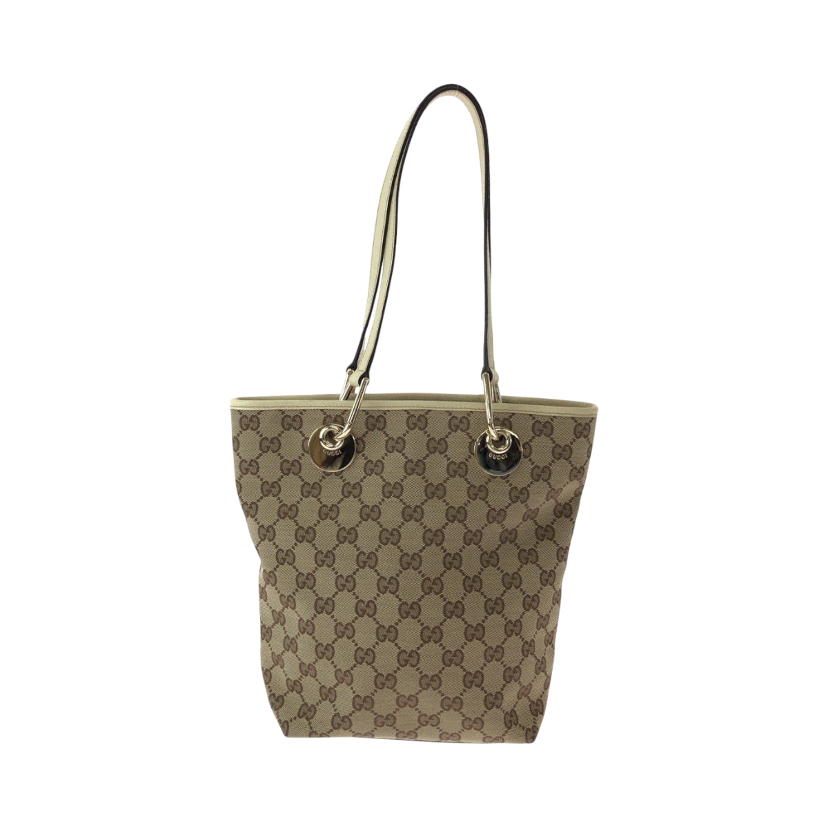 GUCCI Tote Bag 120840 GG canvas Brown Ivory Gold Metal
