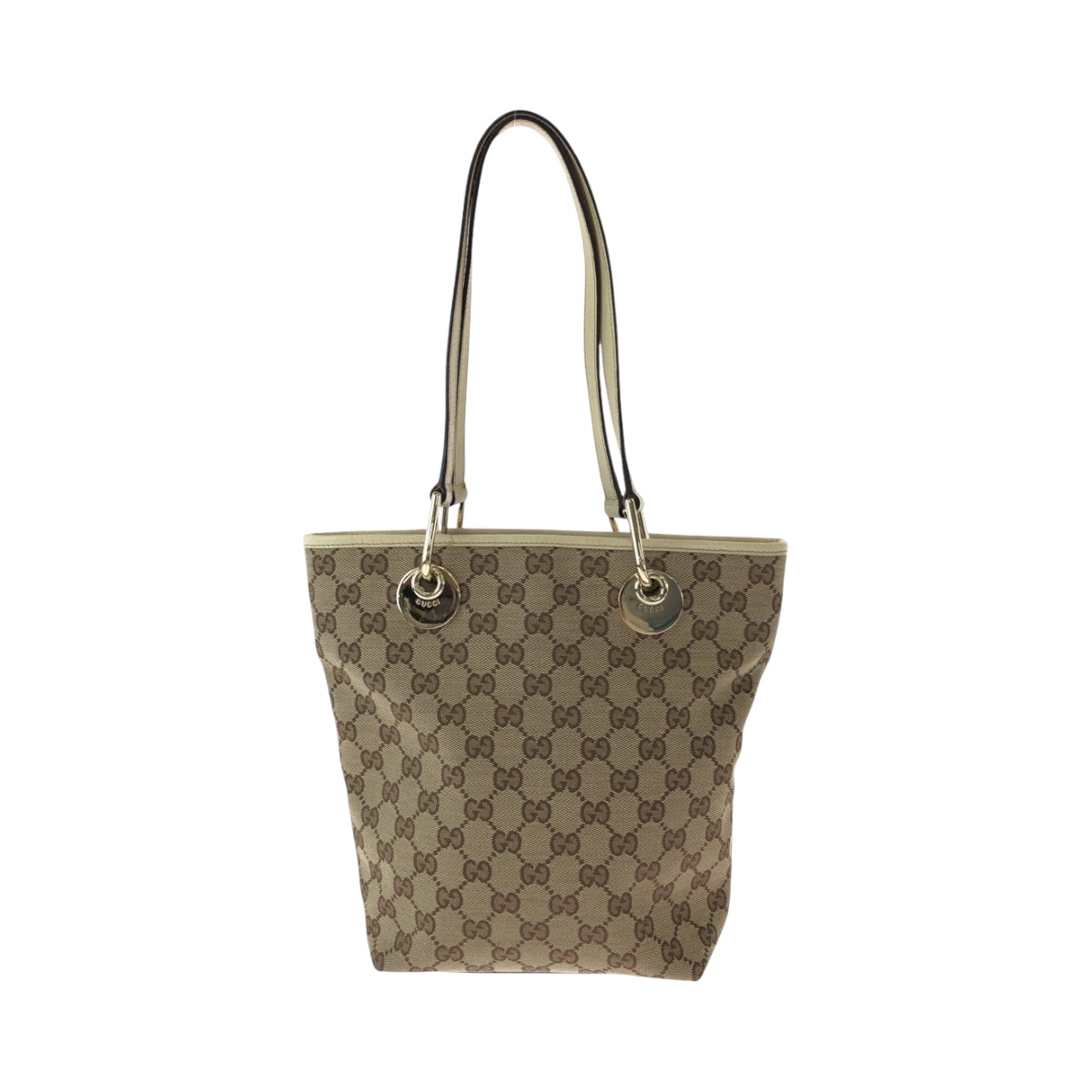 GUCCI Tote Bag 120840 GG canvas Brown Ivory Gold Metal