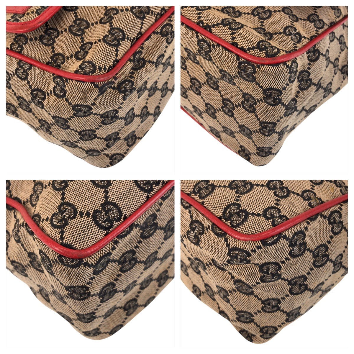 GUCCI Shoulder Bag 001 0375 GG canvas Red Beige Gold Metal