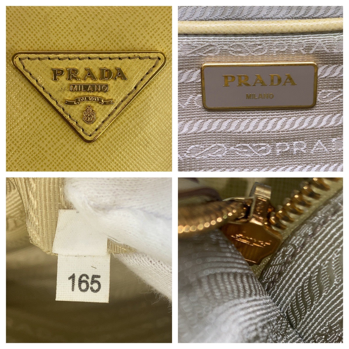 PRADA Handbag leather Yellow Gold Metal Safiano