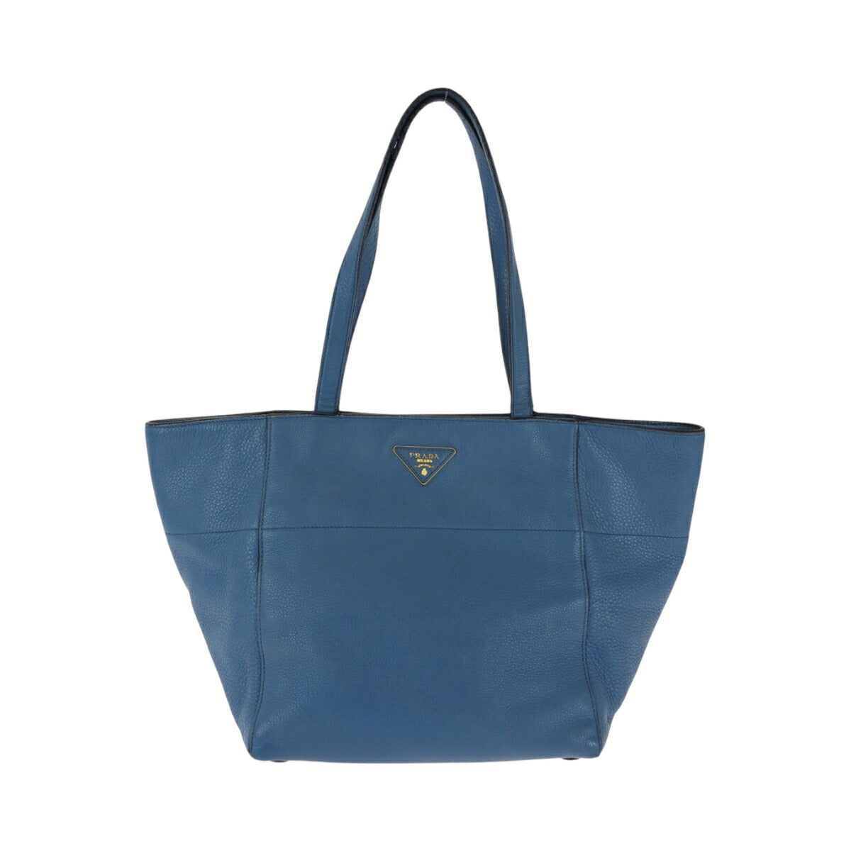 Prada Vitello Daino Triangle Logo Plate Blue Leather 2way Bag