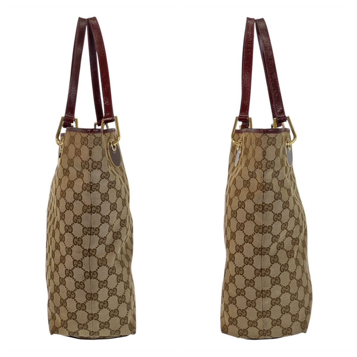 GUCCI Tote Bag 120836 GG canvas, leather Beige Wine Red Gold Metal Tote Bag Shoulder Bag Women Used