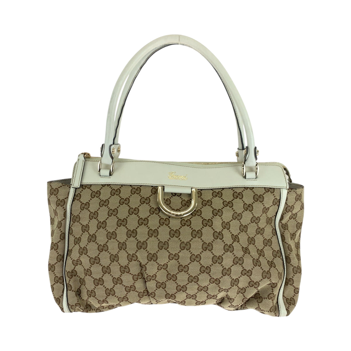 GUCCI Tote Bag 189831 GG canvas Beige White Gold Metal Abbey