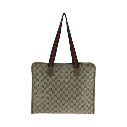 GUCCI Tote Bag 89 02 997 GG Supreme Canvas Brown Beige Gold Metal Tote Bag Shoulder Bag Old Gucci Shelly Line Women Used