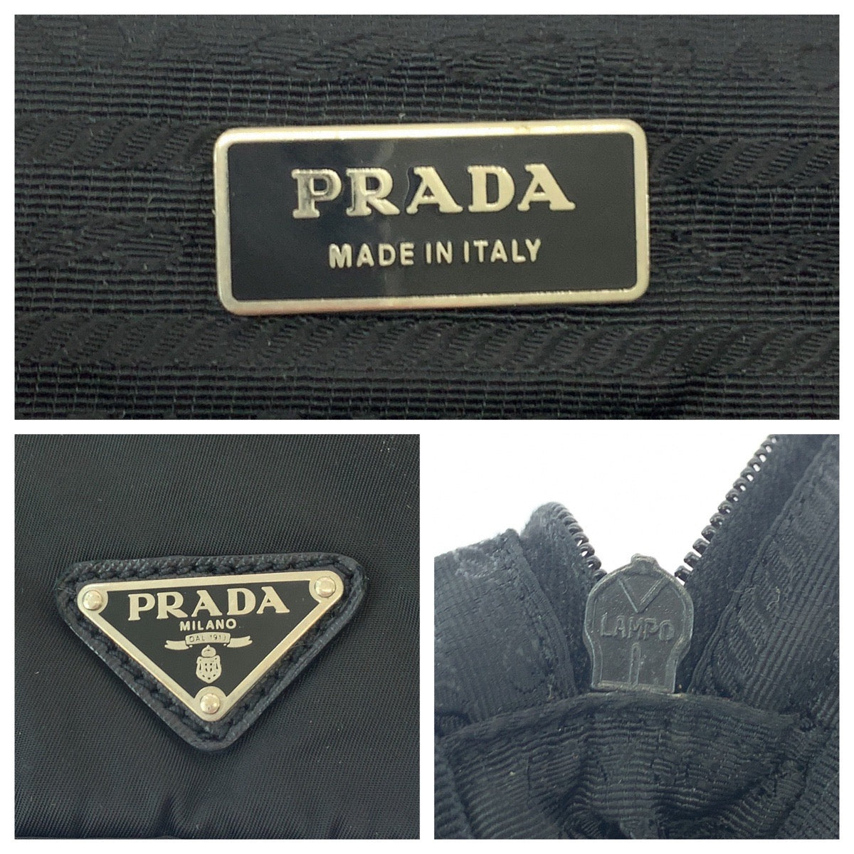 PRADA Clutch bag Nylon Black SilverMetal Test Triangle With logo