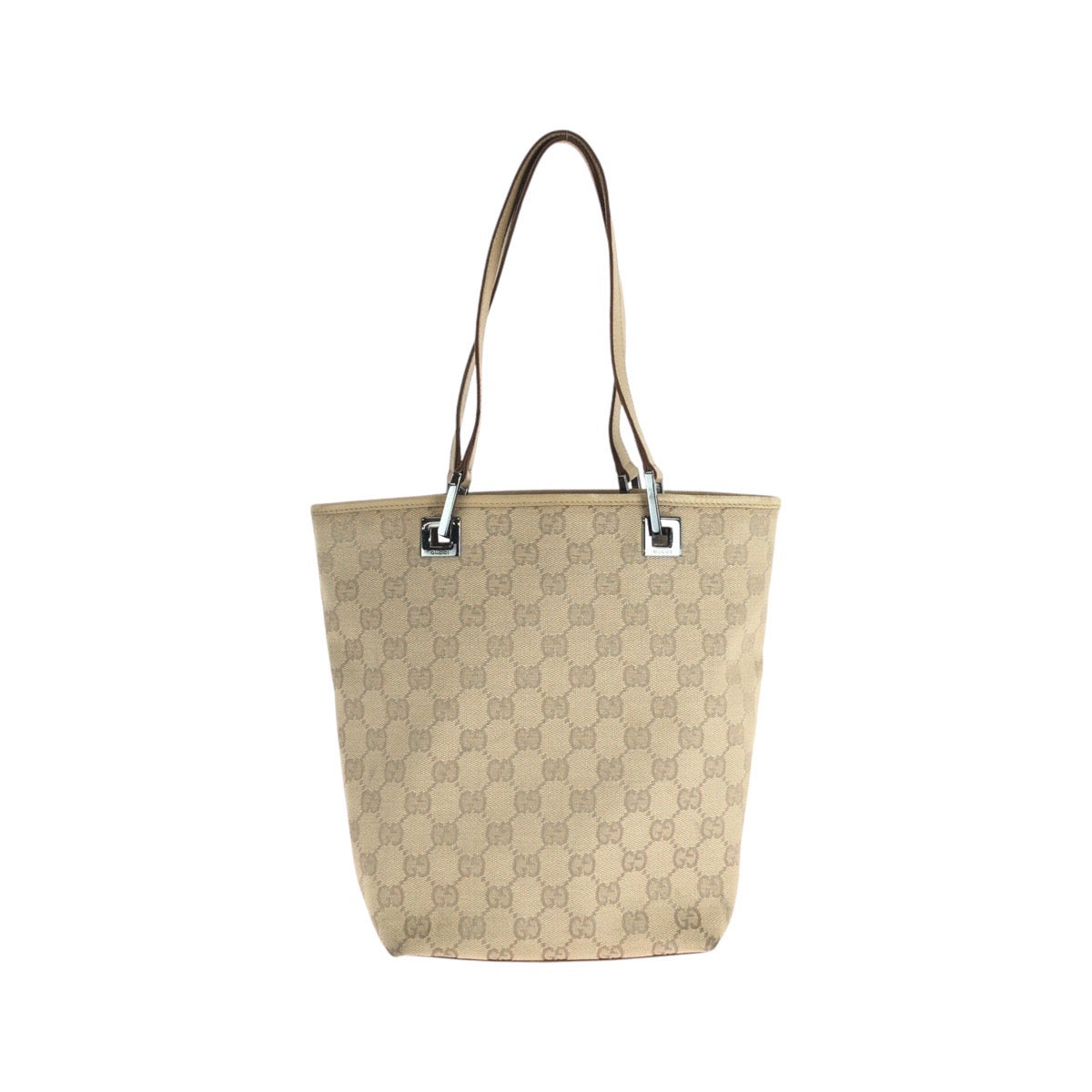 GUCCI Tote Bag 31244 GG canvas, leather Beige Brown SilverMetal Tote Bag Shoulder Bag Women