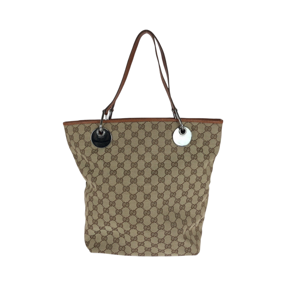 GUCCI Tote Bag 120836 GG canvas Brown Silver Metal Tote Bag Shoulder Bag Women