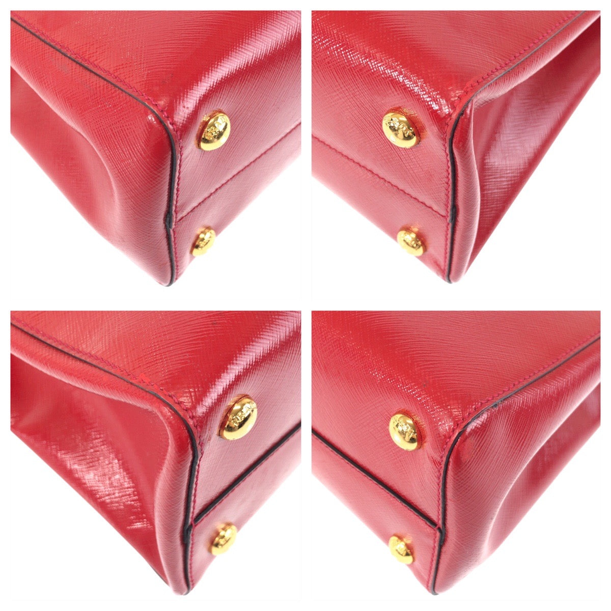 PRADA Tote Bag leather Red Gold Metal Safiano