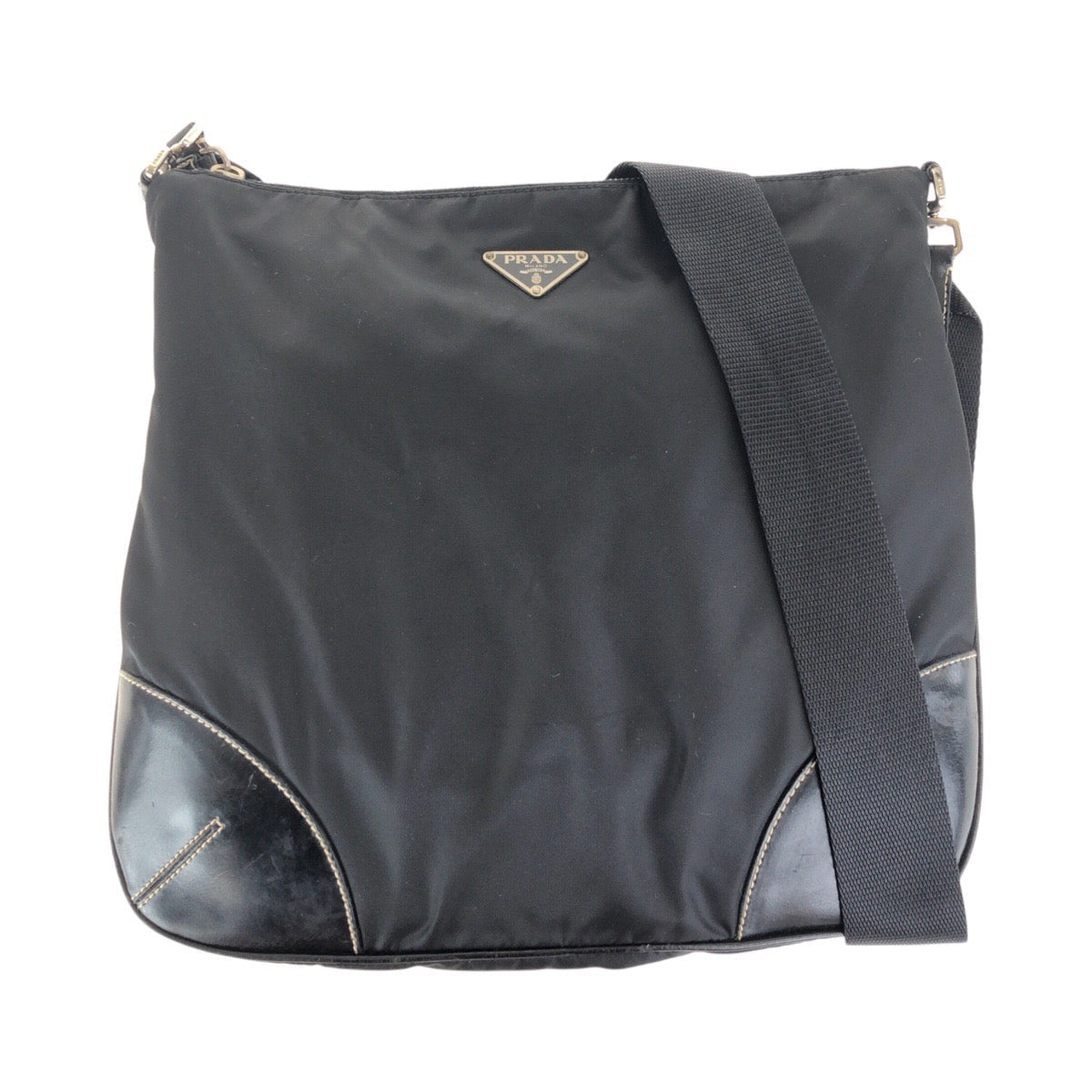 PRADA Shoulder Bag Nylon, Leather Black SilverMetal Shoulder Bag pochette Test Triangle With logo Women(Unisex)