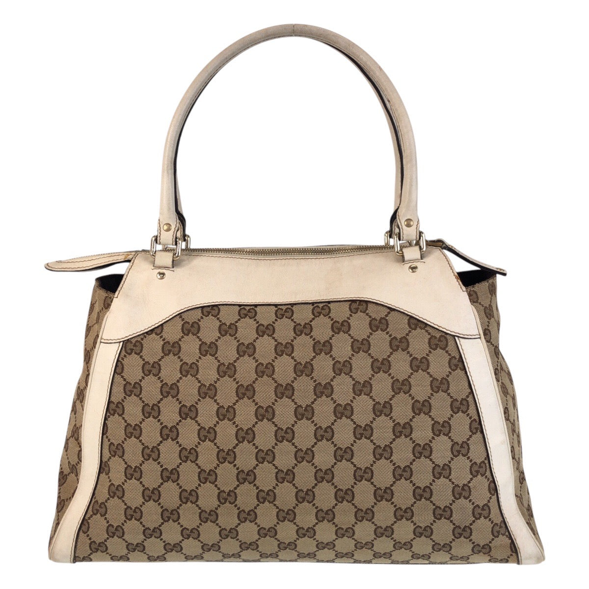 GUCCI Tote Bag 189828 GG canvas Beige Ivory Gold Metal Trophy