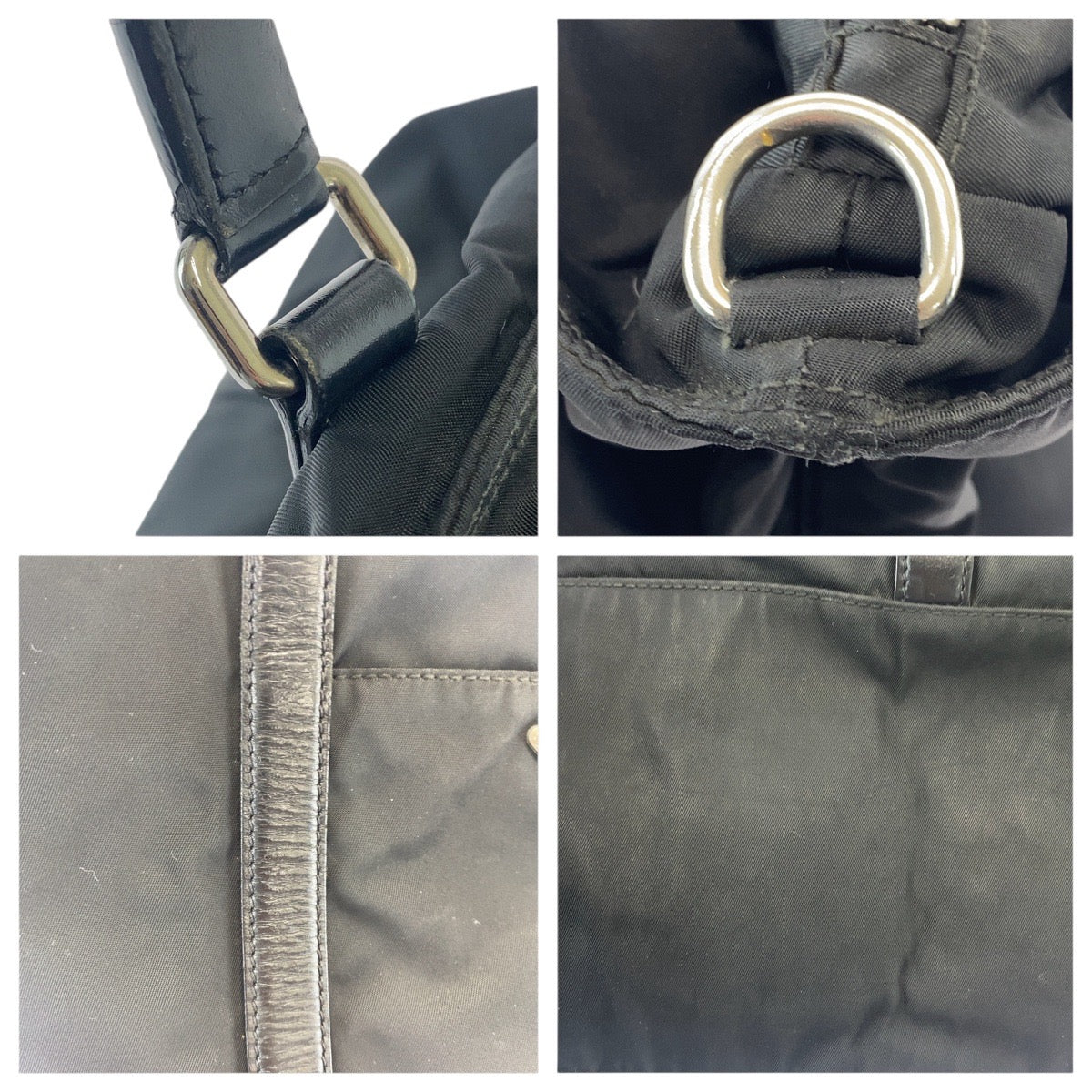 PRADA Tote Bag Nylon Black SilverMetal Tote Bag Shoulder Bag 2WAY Test Triangle With logo mens