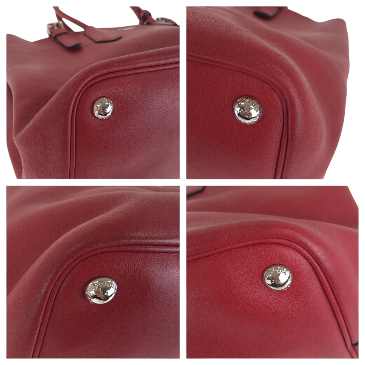 PRADA Tote Bag leather Red Silver Metal Tote Bag Shoulder Bag Women