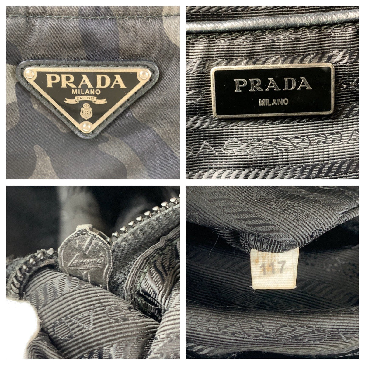 PRADA Tote Bag Nylon Khaki SilverMetal Tote Bag Shoulder Bag 2way Tessuto Camouflage Triangle With logo mens