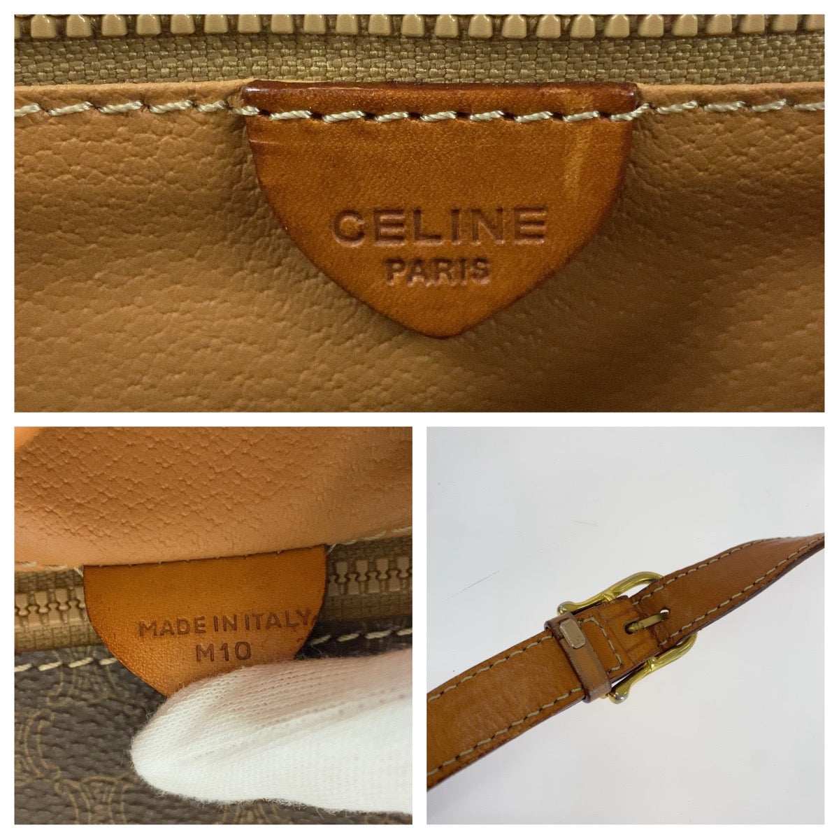 CELINE Shoulder Bag PVC Brown Gold Metal Shoulder Bag pochette Macadam Pattern Circle logo Women