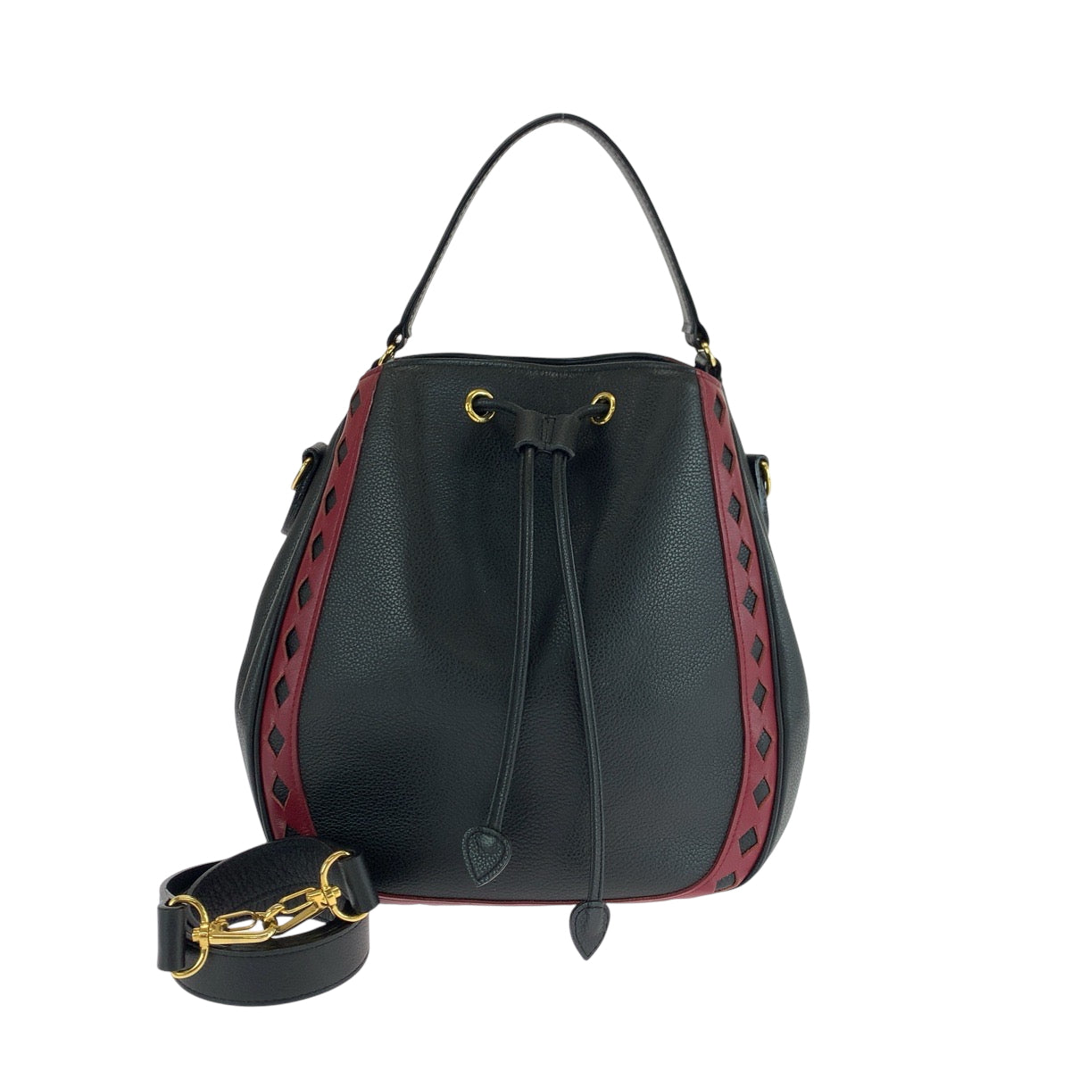 Yves Saint Laurent Shoulder Bag leather Black Red GoldMetal Shoulder Bag handbag Diamond cut Women