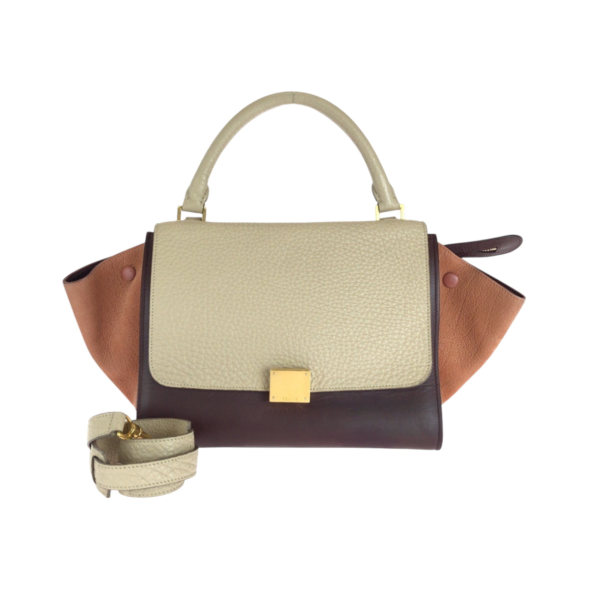 CELINE Shoulder Bag Leather, Suede Bordeaux Ivory Orange Gold Metal Shoulder Bag Handbag 2way Trapeze Women