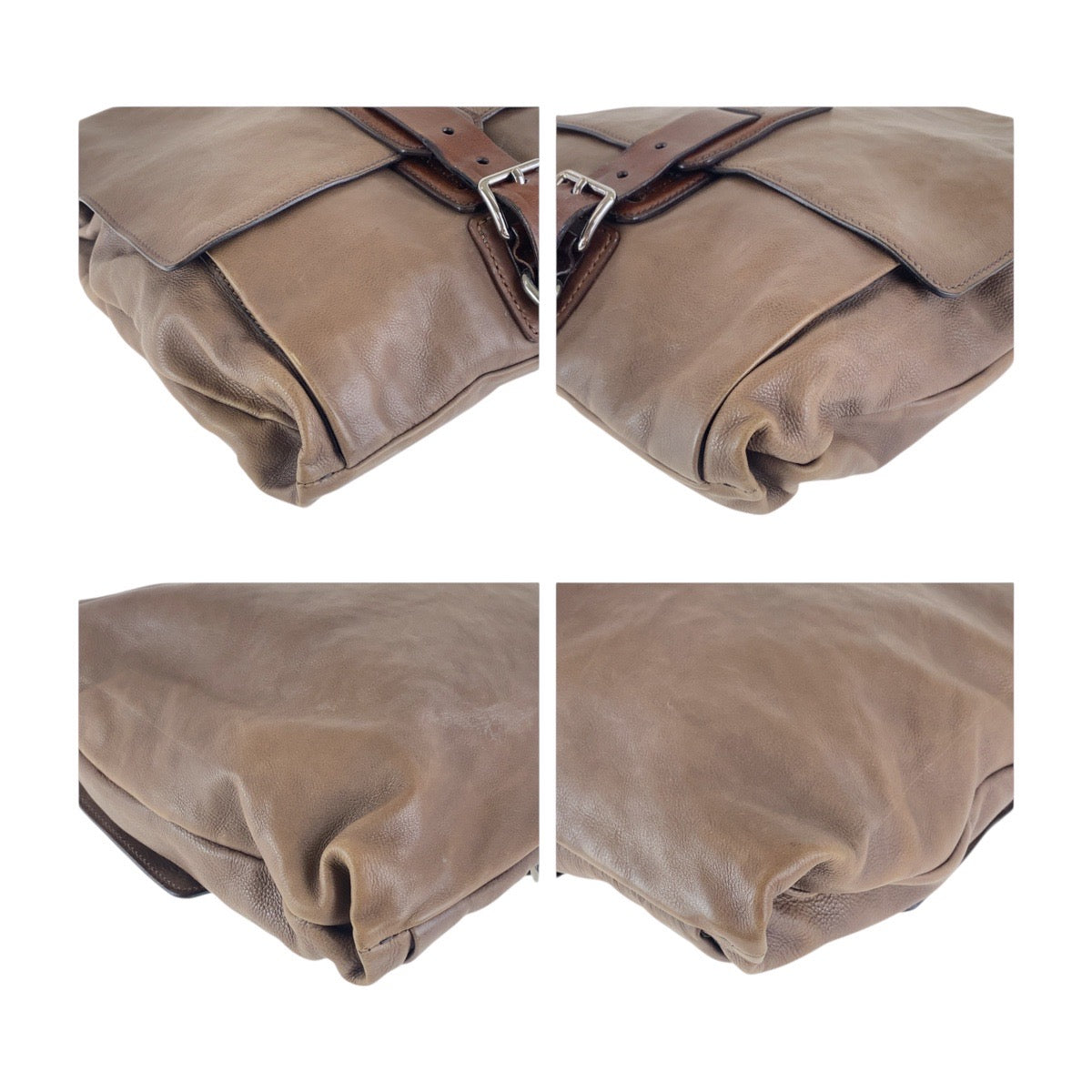 PRADA Shoulder Bag leather Brown Silver Metal Crossbody Shoulder Bag Unisex mens