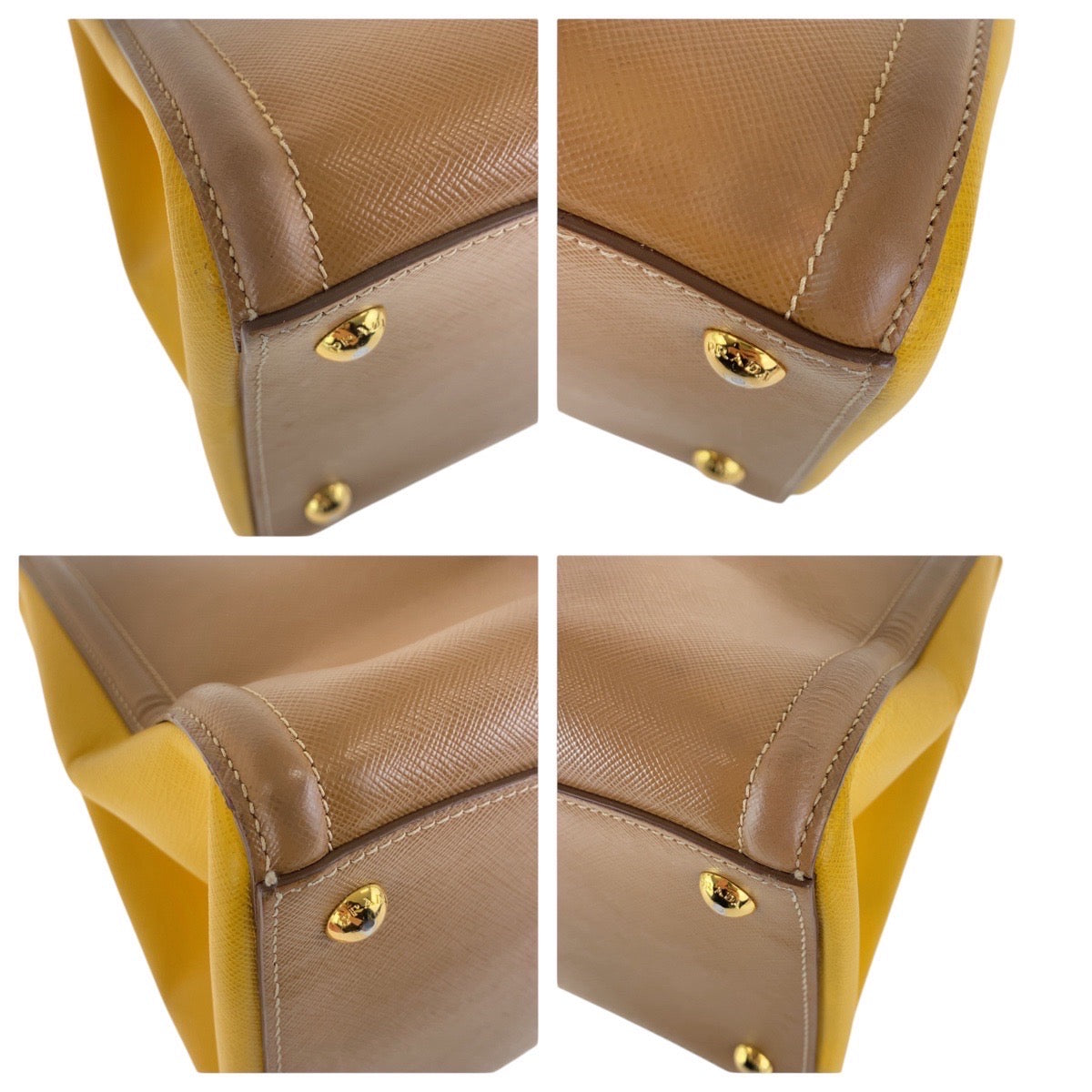 PRADA Tote Bag leather Brown Yellow Gold Metal Tote Bag Shoulder Bag 2WAY Safiano Triangle With logo Women