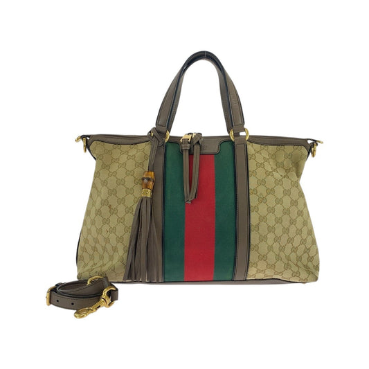 GUCCI Tote Bag 309621 GG canvas, leather Beige Brown Gold Metal Tote Bag Shoulder Bag 2way Sherry line Women