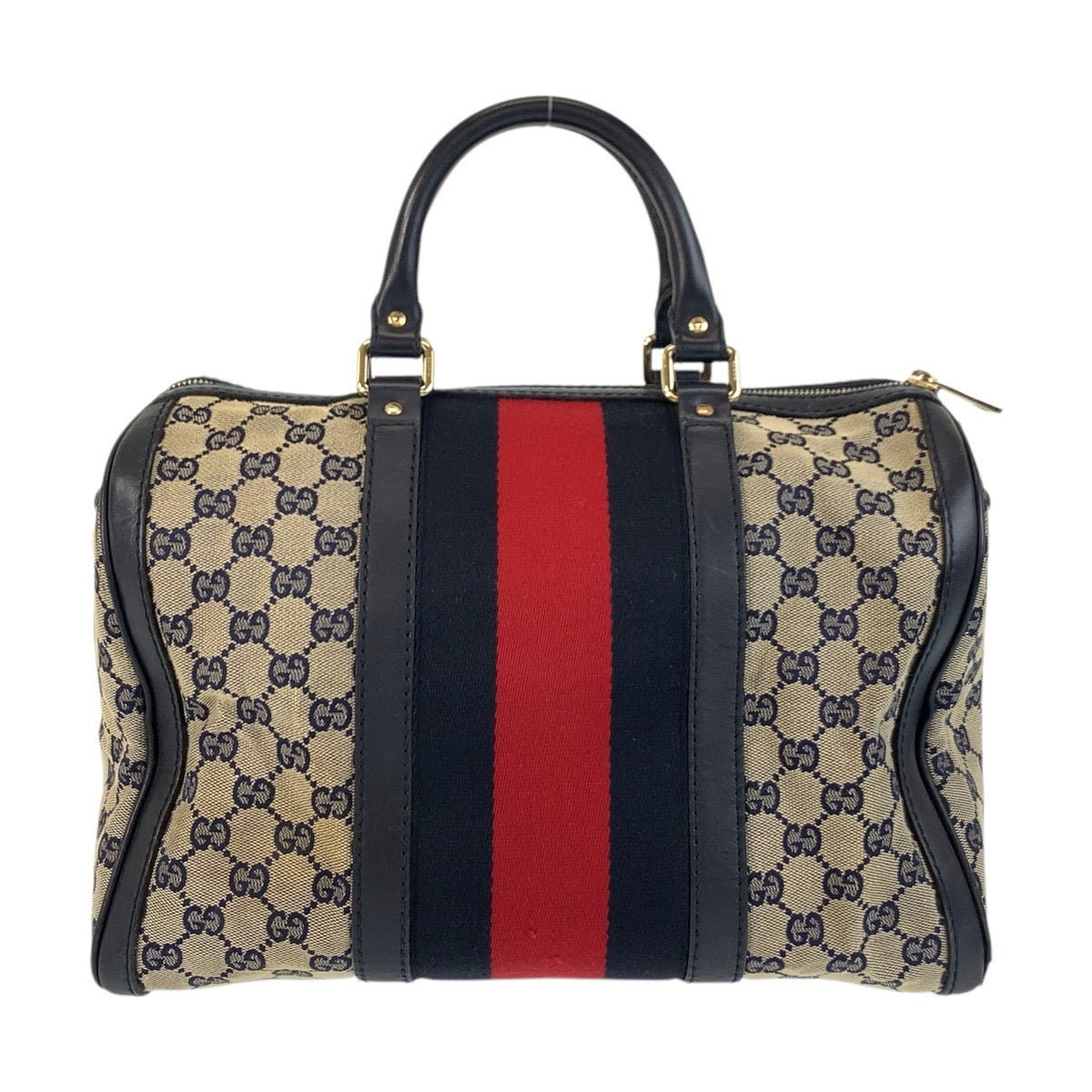 GUCCI Handbag 247205 GG canvas, leather Gray Navy Gold Metal Handbag Boston Duffel bag Shoulder Bag 2way Sherry line Women