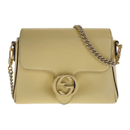 GUCCI Shoulder Bag 607720 leather Ivory Gold Metal Crossbody Chain Shoulder Bag Interlocking Women