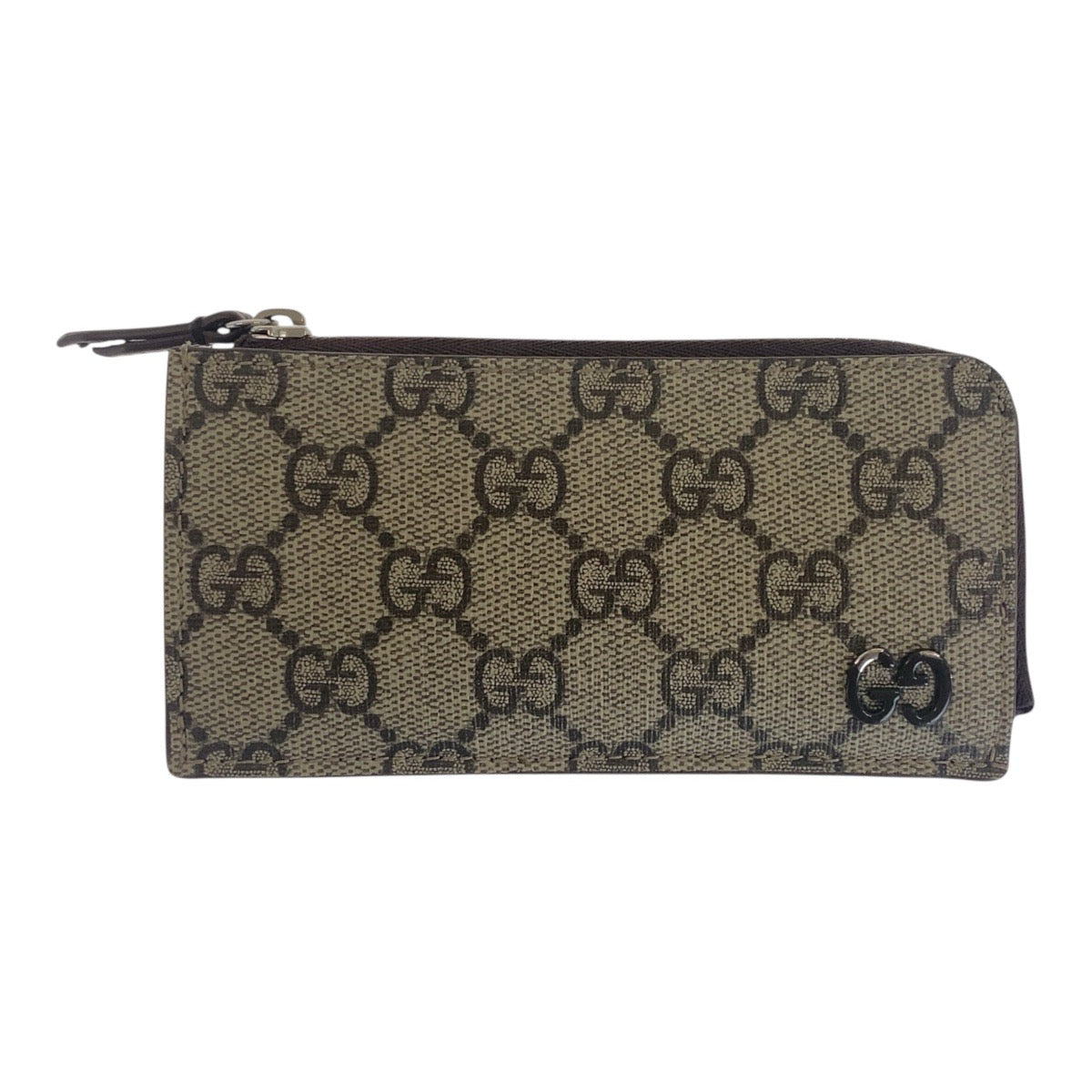 GUCCI Card Case 295233 2184 GG Supreme Canvas Beige Brown SilverMetal Card Case Coin case Unisex GG details mens(Unisex)