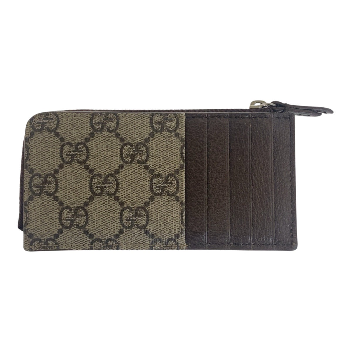 GUCCI Card Case 295233 2184 GG Supreme Canvas Beige Brown SilverMetal Card Case Coin case Unisex GG details mens(Unisex)