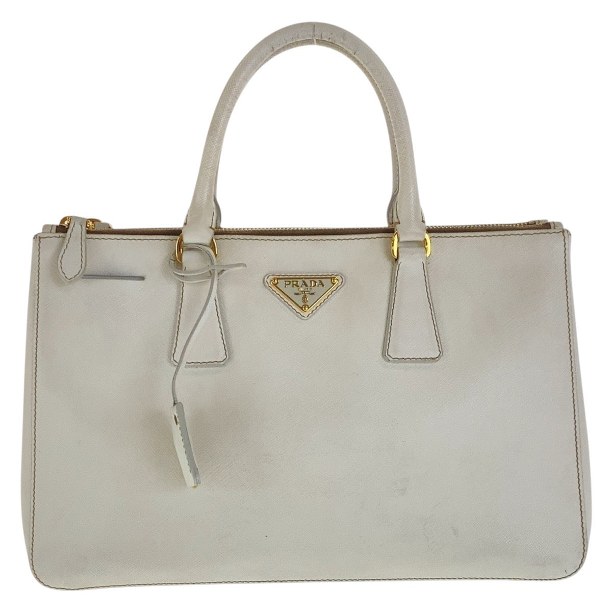 PRADA Tote Bag leather White GoldMetal Tote Bag handbag Safiano Galleria Women