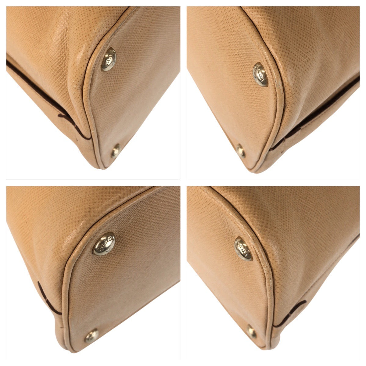 PRADA Handbag leather Beige Gold Metal Handbag Shoulder Bag 2way Safiano Women