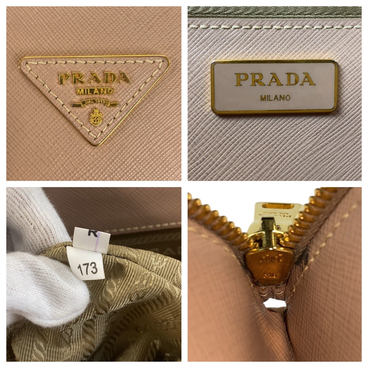 PRADA Handbag leather Beige Pink Beige Gold Metal Handbag Tote Bag Shoulder Bag 2way Safiano Galleria TriangleWith logo Women