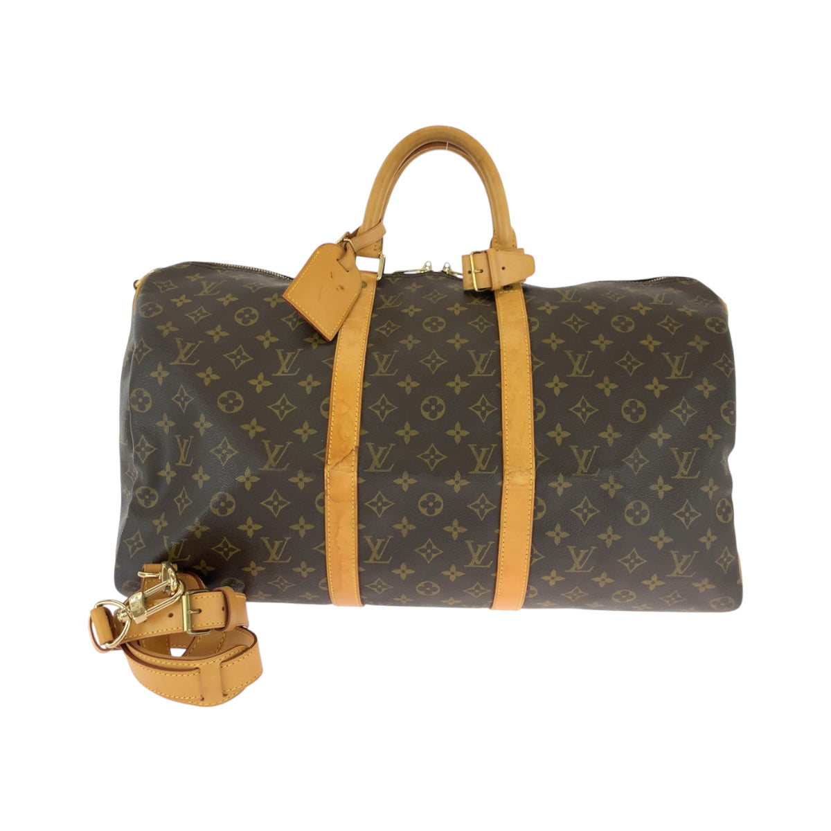 LOUIS VUITTON Shoulder Bag M41416 PVC Brown Gold Metal Shoulder Bag Boston Duffel bag 2way Monogram Keepall 50 bandouliere mens(Unisex)