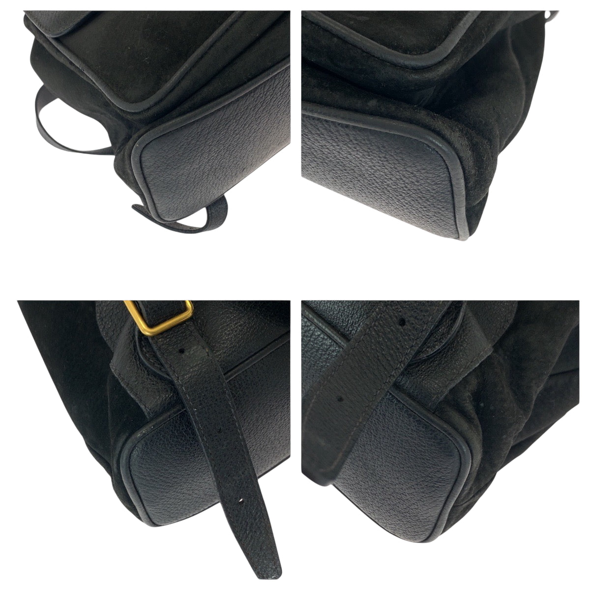 GUCCI Backpack 003 2058 0016 Suede, Leather Black Brown Gold Metal Backpack Backpack Bamboo Women