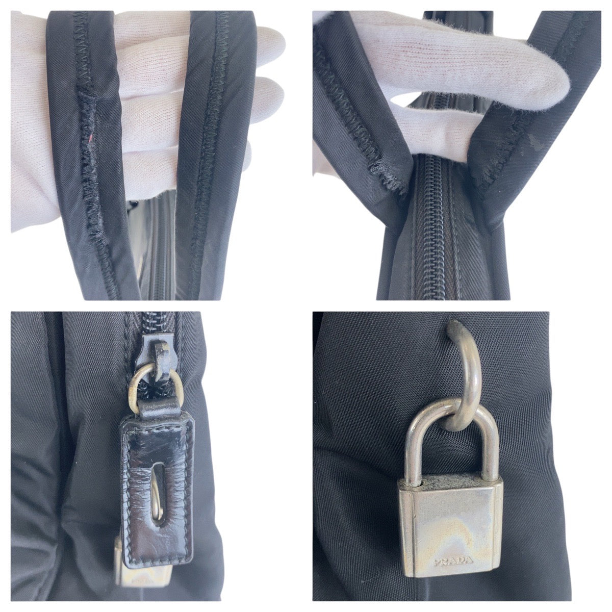 PRADA Tote Bag Nylon Black SilverMetal Tote Bag handbag Test Triangle With logo Women