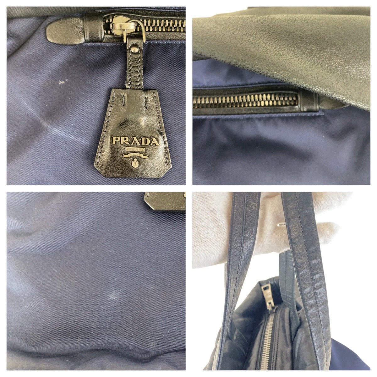 PRADA Tote Bag Nylon Navy Black SilverMetal Tote Bag Shoulder Bag Test Triangle With logo Women