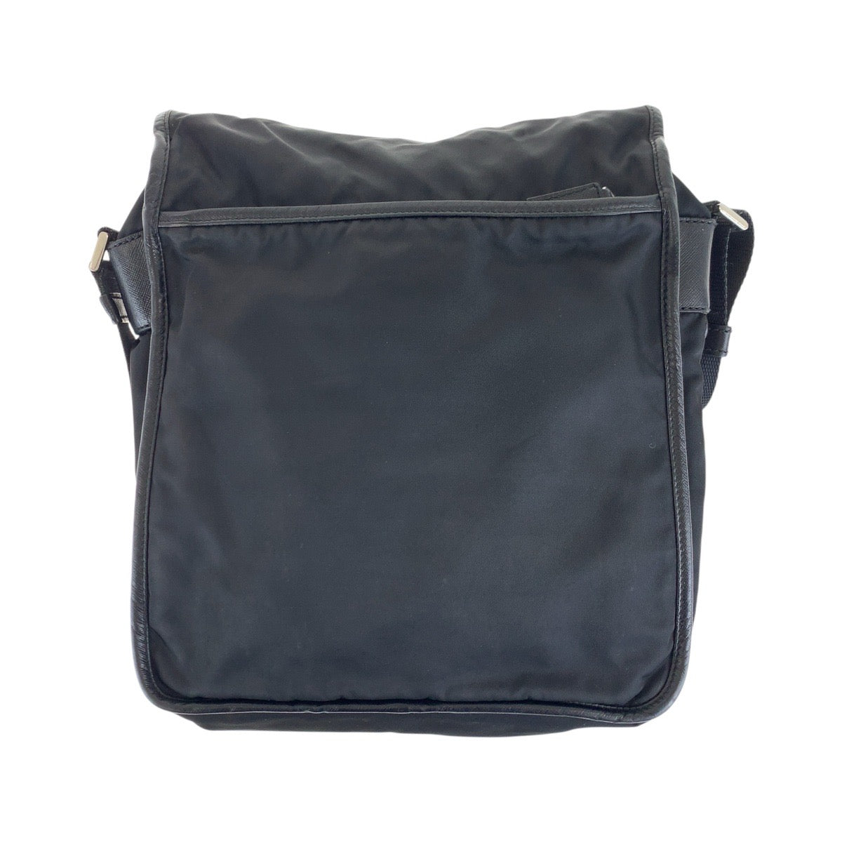PRADA Shoulder Bag Nylon, Leather Black SilverMetal Shoulder Bag pochette Testo Saffiano Triangle With logo mens
