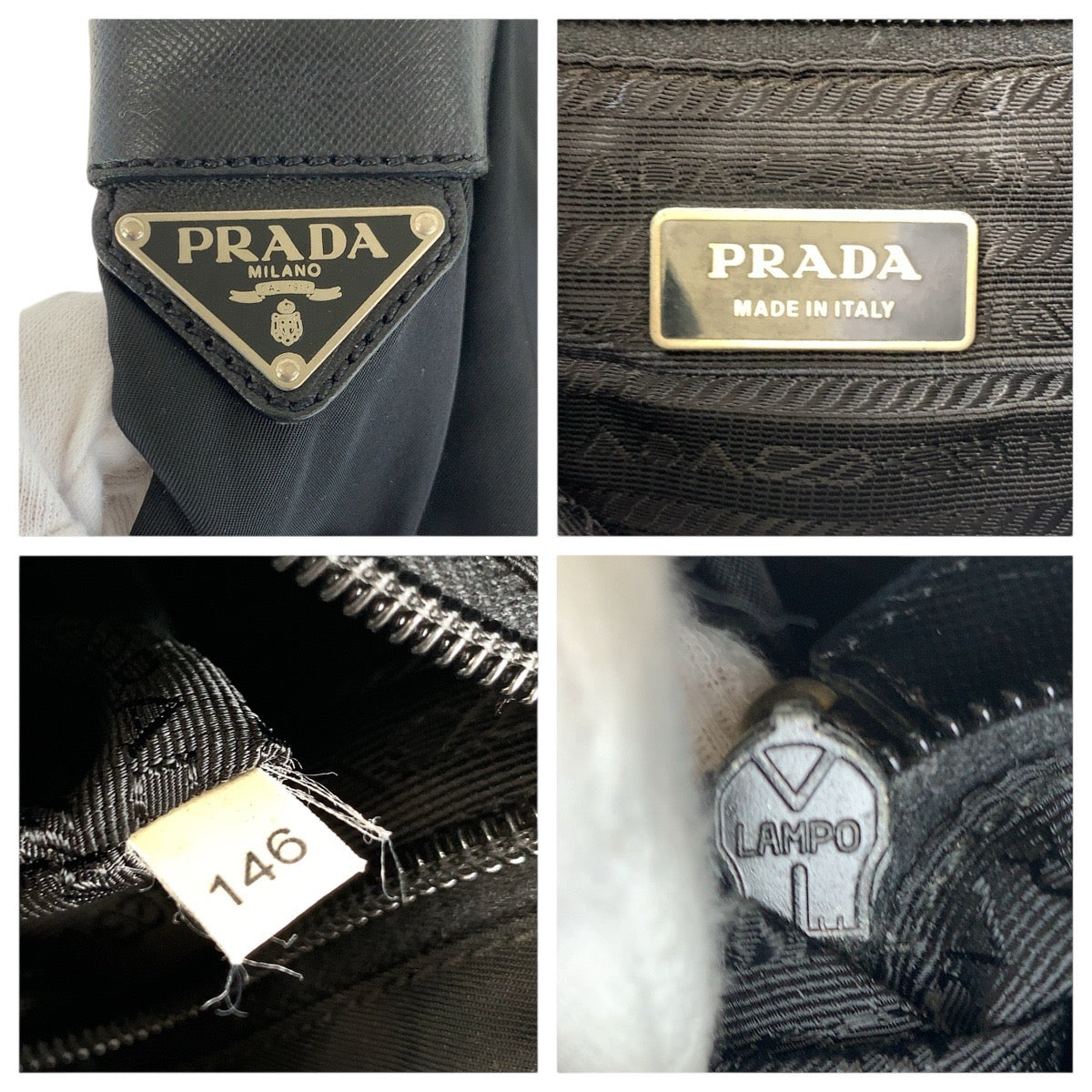 PRADA Shoulder Bag Nylon, Leather Black SilverMetal Shoulder Bag pochette Testo Saffiano Triangle With logo mens