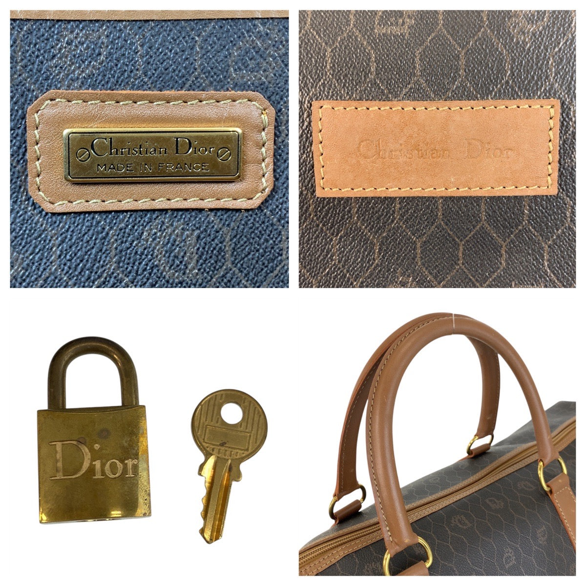 Christian Dior Boston Duffel bag PVC, Leather Brown Gold Metal Boston Duffel bag Handbag Honeycomb Pattern Women