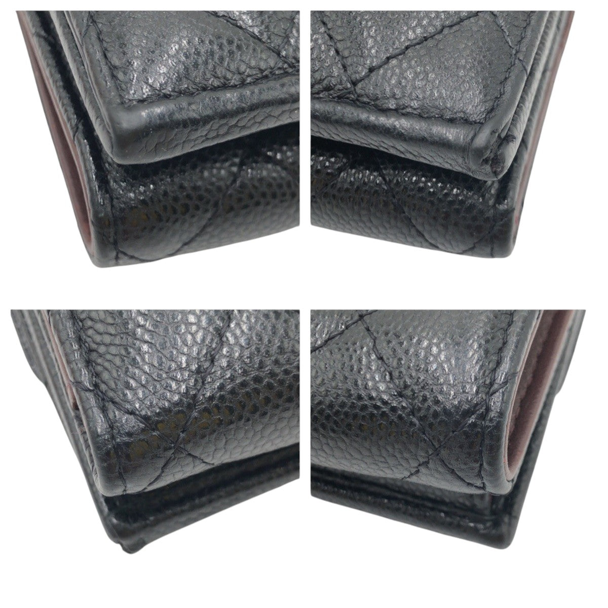 CHANEL Tri-fold wallet leather Black black Tri-fold wallet Compact wallet Matrasse COCO Mark Women