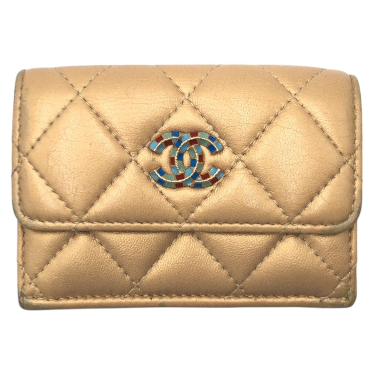 CHANEL Tri-fold wallet leather gold Tri-fold wallet Compact wallet Matrasse COCO Mark Women