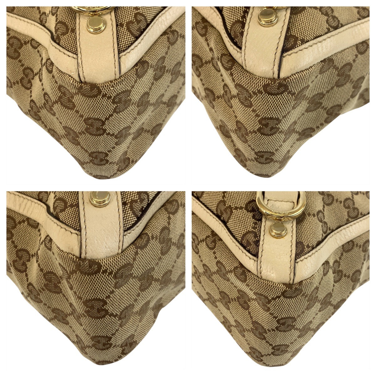 GUCCI Tote Bag 170004 GG canvas, leather Beige Gold Metal Tote Bag Shoulder Bag Women