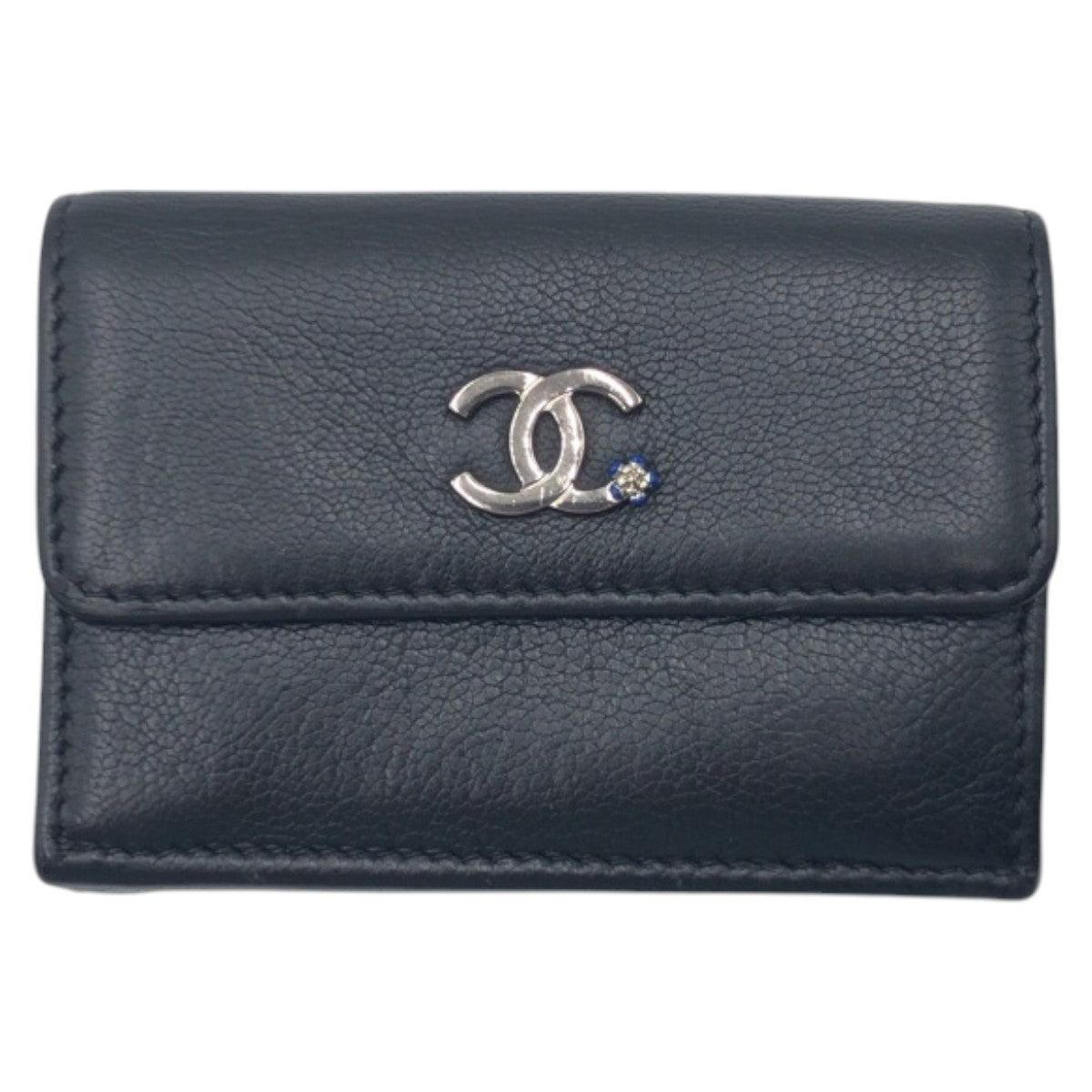 CHANEL Tri-fold wallet leather black black silver Tri-fold wallet Compact wallet COCO Mark Women