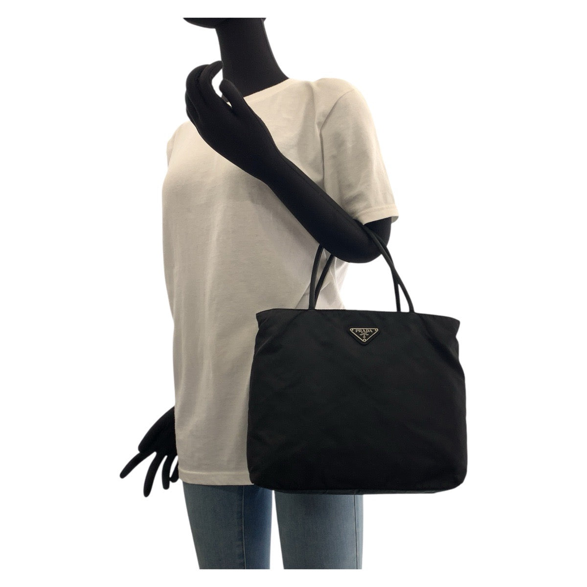PRADA Tote Bag Nylon Black SilverMetal Tote Bag handbag Test Triangle With logo Women