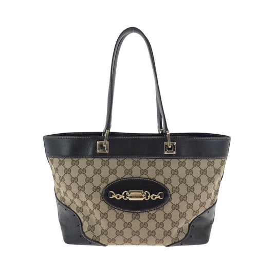 GUCCI Tote Bag 145993 GG canvas Beige Brown Gold Metal Tote Bag Shoulder Bag Women