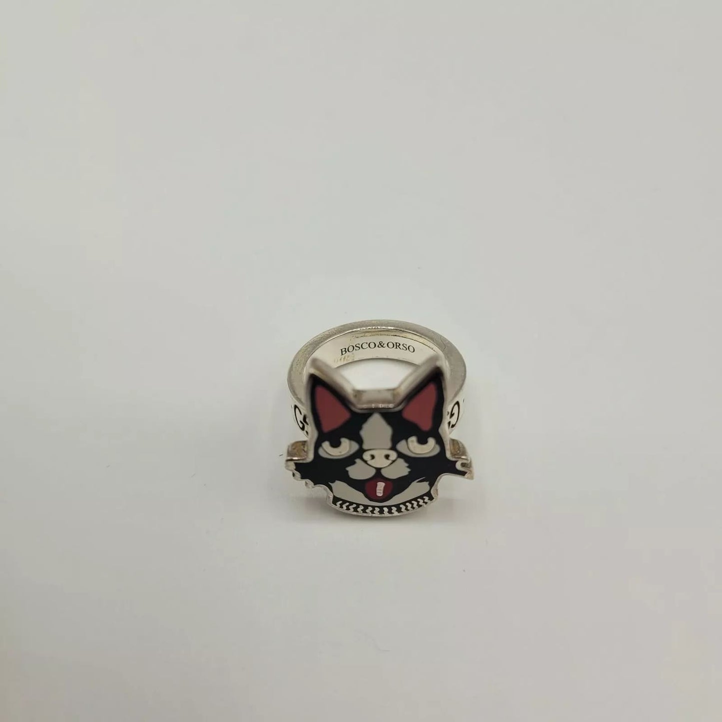 Gucci Bosco & Orso Aged Silver Bosco Head GG Ring IT 14 / US 7