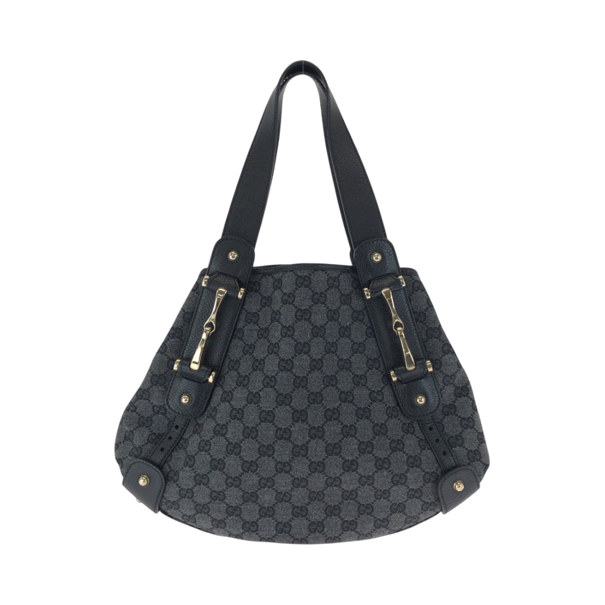 GUCCI Tote Bag 292927 GG canvas Black, Gray, Gold Metal Tote Bag Handbag Shoulder Bag Horsebit Women
