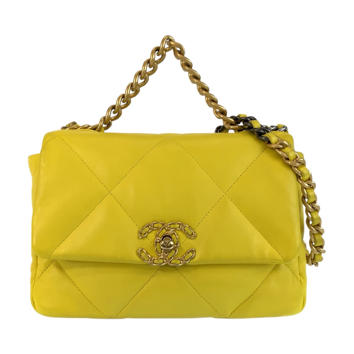 CHANEL Shoulder Bag lambskin Yellow Gold Metal ChainShoulder Bag Matrasse 19 COCO Mark Turnlock Women